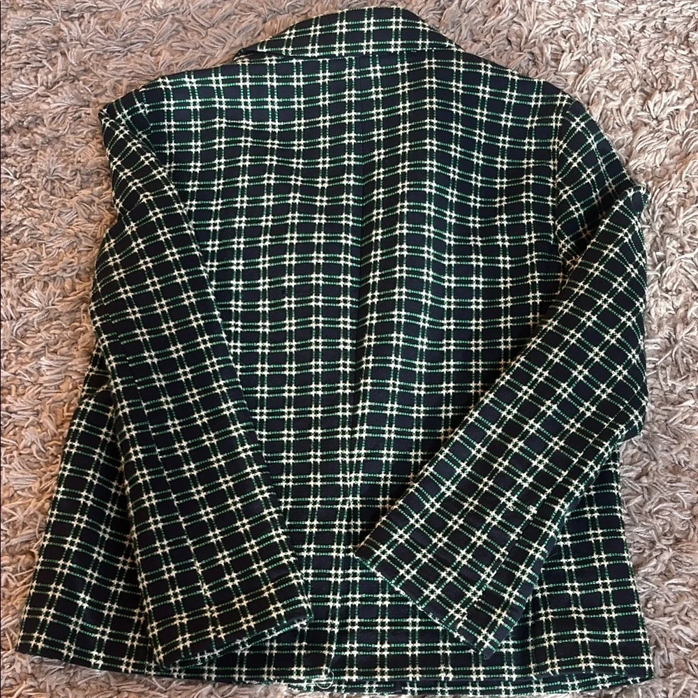 J. Crew Navy, Green & Cream Textured Plaid Blazer - Size 14